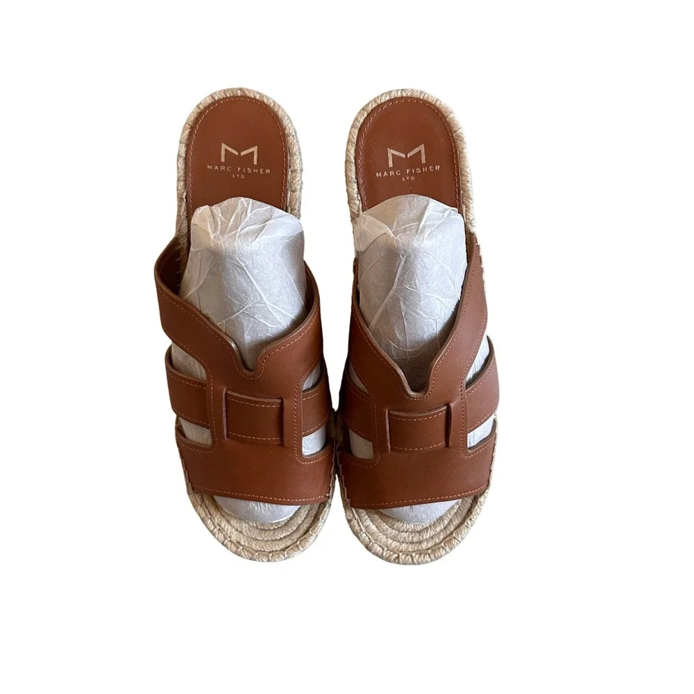 Marc Fisher LTD Robbyn Espadrille Wedge Sandal Womens 9‎ Beach Leather Platform